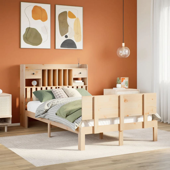 Letto Libreria senza Materasso-Struttura Letto con contenitore 135x190 cm in Legno di Pino 707441