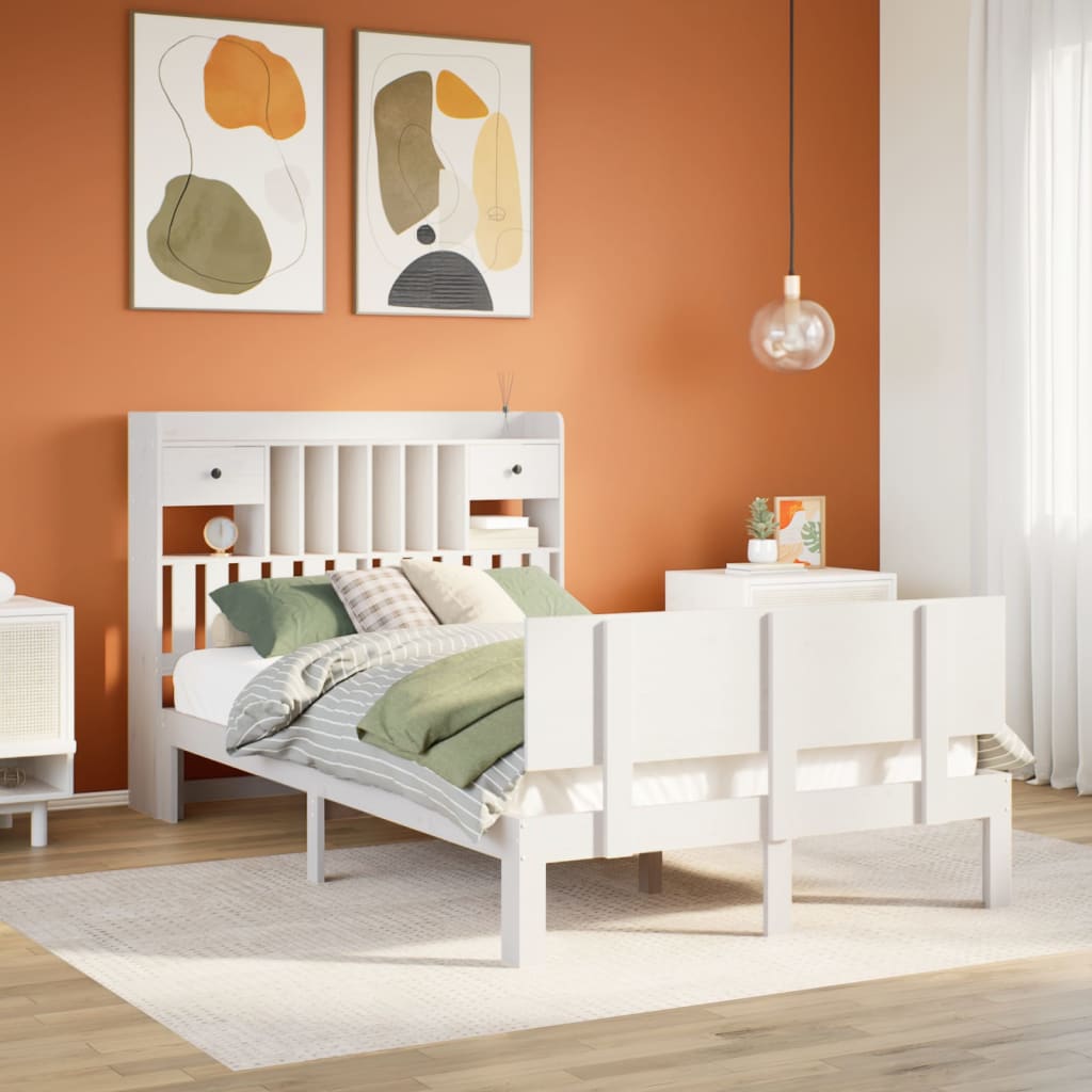 vidaXL Letto Libreria senza Materasso Bianco 135x190 cm Legno di Pino