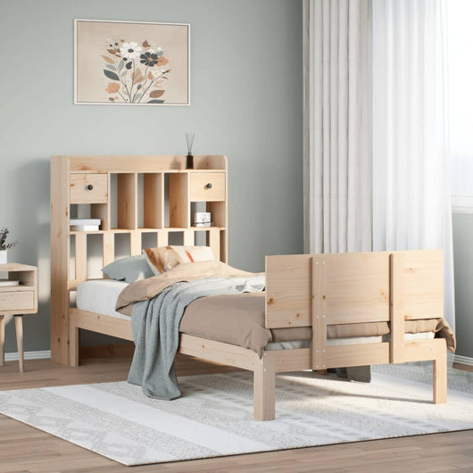 Letto Libreria senza Materasso-Struttura Letto con contenitore 90x200 cm Legno Massello Pino 549810