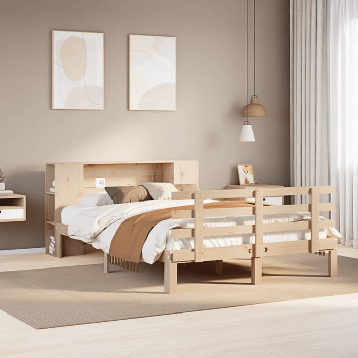 Letto Libreria senza Materasso-Struttura Letto con contenitore 140x190 cm in Legno di Pino 301945