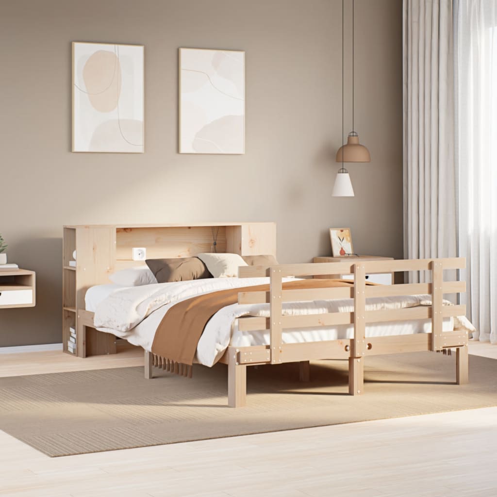 Letto Libreria senza Materasso-Struttura Letto con contenitore 140x200 cm in Legno di Pino 358009
