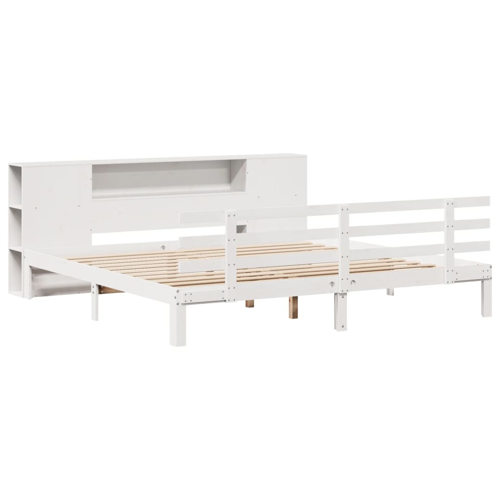 Letto Libreria senza Materasso-Struttura Letto con contenitore Bianco 200x200 cm Legno di Pino 344920