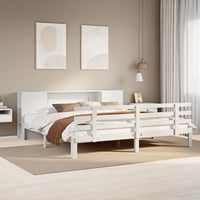 Letto Libreria senza Materasso-Struttura Letto con contenitore Bianco 200x200 cm Legno di Pino 344920