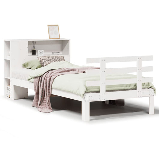 Letto Libreria senza Materasso-Struttura Letto con contenitore Bianco 90x190 cm Massello Pino 588724