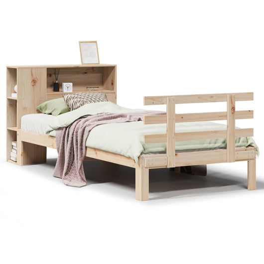 Letto Libreria senza Materasso-Struttura Letto con contenitore 90x200 cm Legno Massello Pino 848879