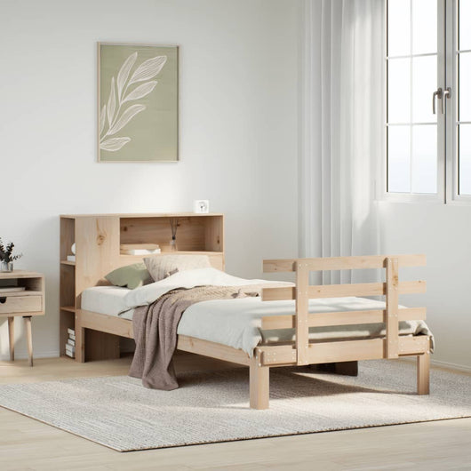 Letto Libreria senza Materasso-Struttura Letto con contenitore 90x200 cm Legno Massello Pino 848879