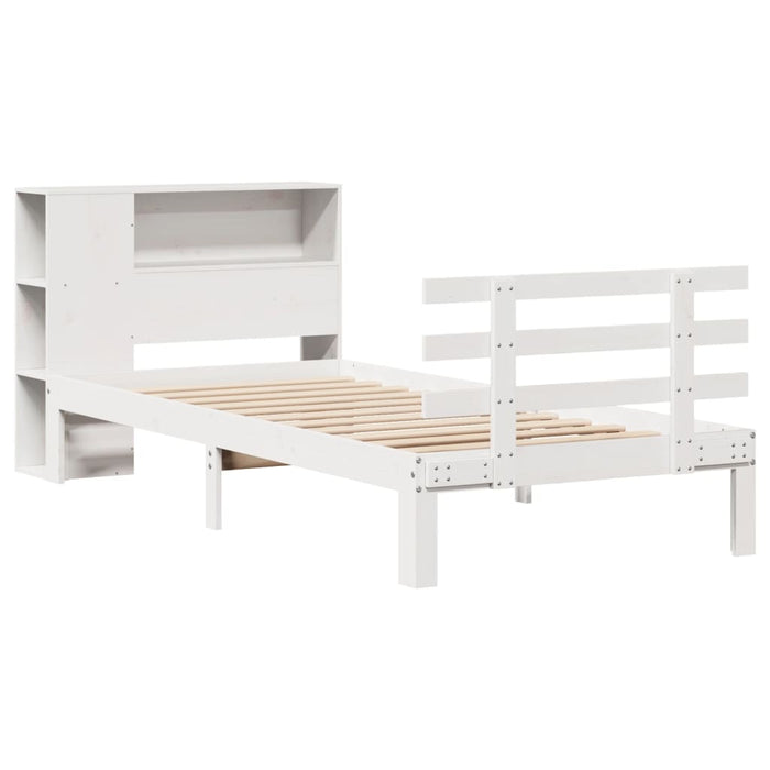 Letto Libreria senza Materasso-Struttura Letto con contenitore Bianca 90x200 cm Legno di Pino 193865