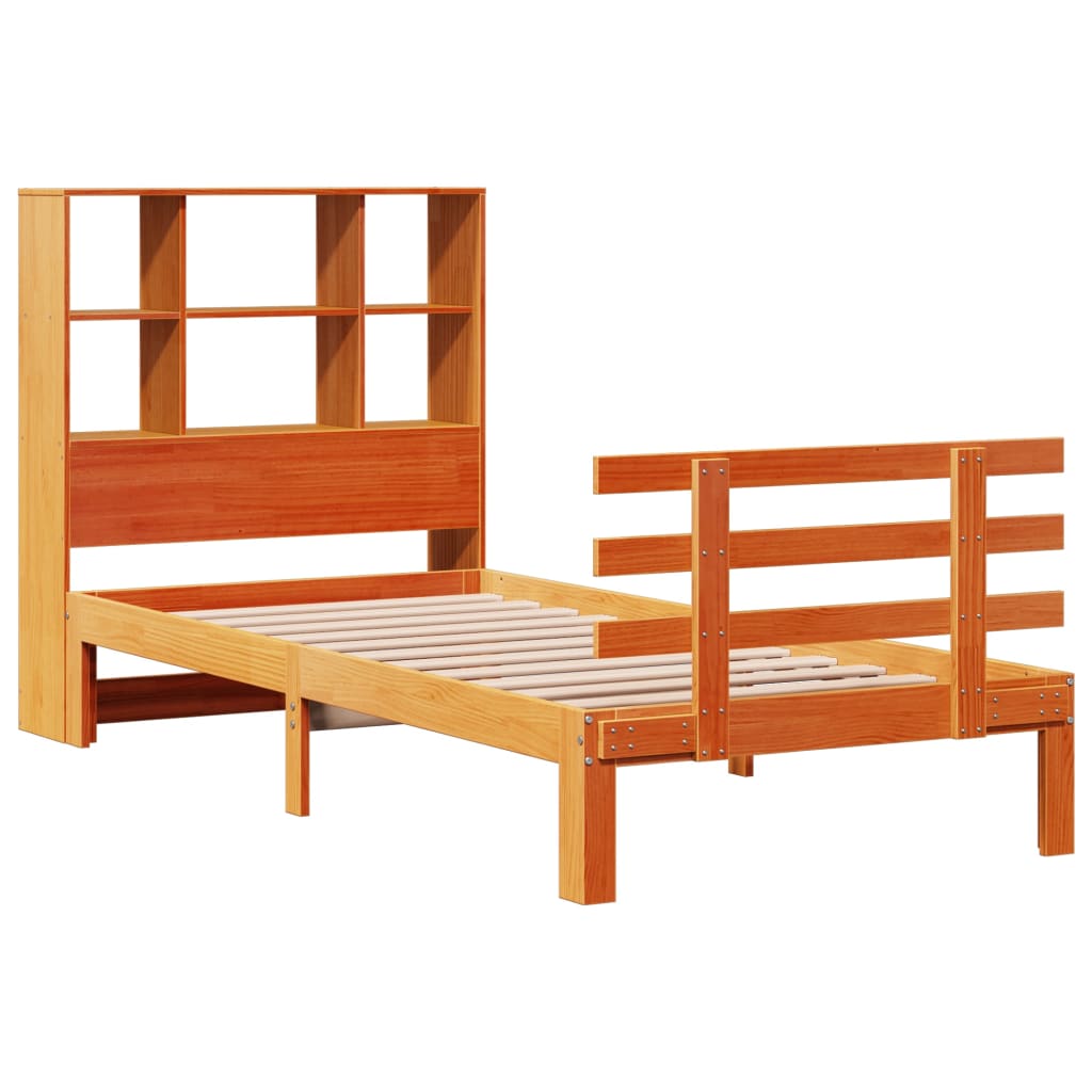 vidaXL Letto Libreria senza Materasso Marrone Cera 90x200 cm in Pino