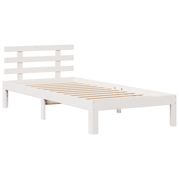 Letto Libreria senza Materasso-Struttura Letto con contenitore Bianco 90x190 cm Massello Pino 917406