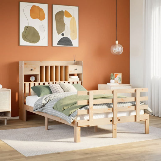 Letto Libreria senza Materasso-Struttura Letto con contenitore 135x190 cm in Legno di Pino 702783