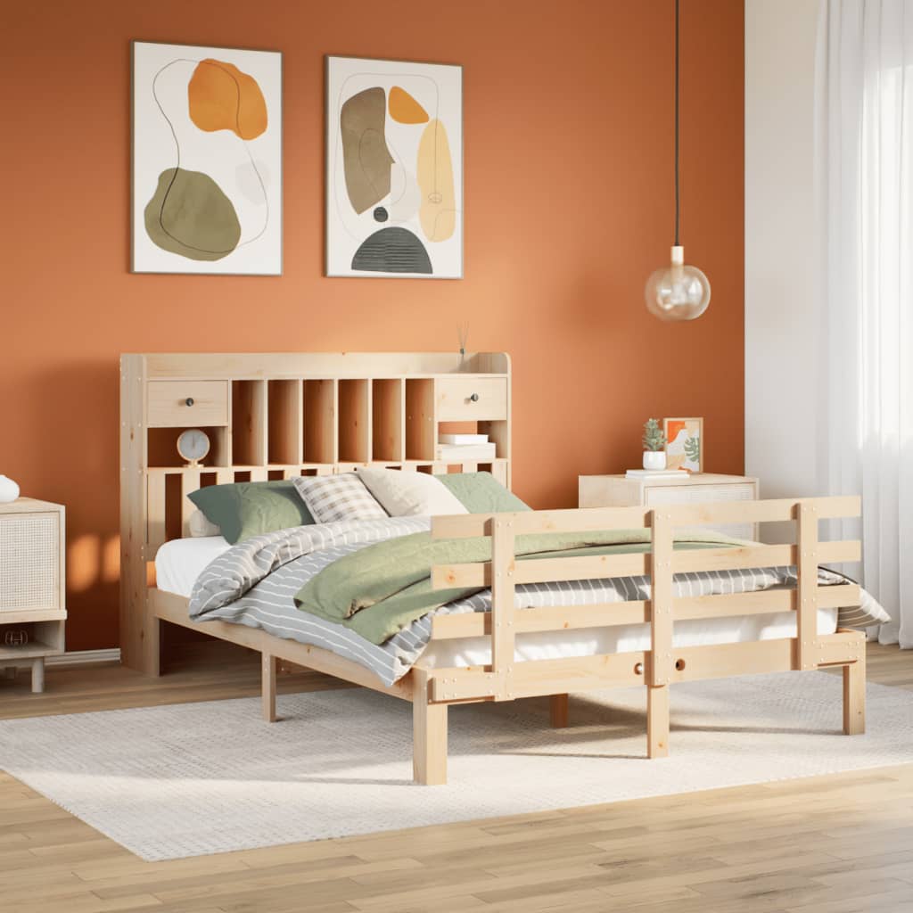 Letto Libreria senza Materasso-Struttura Letto con contenitore 140x200 cm in Legno di Pino 311482