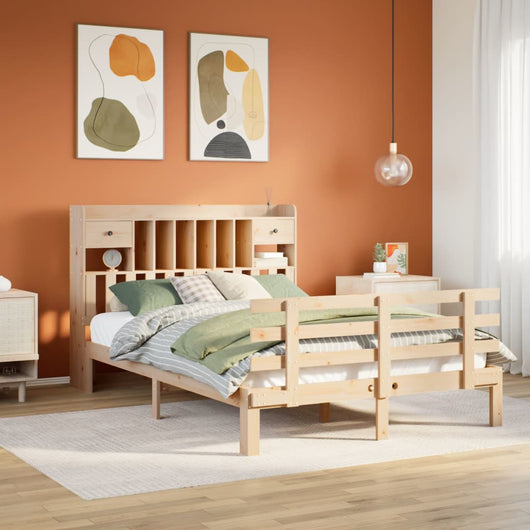 Letto Libreria senza Materasso-Struttura Letto con contenitore 150x200 cm in Legno di Pino 325611
