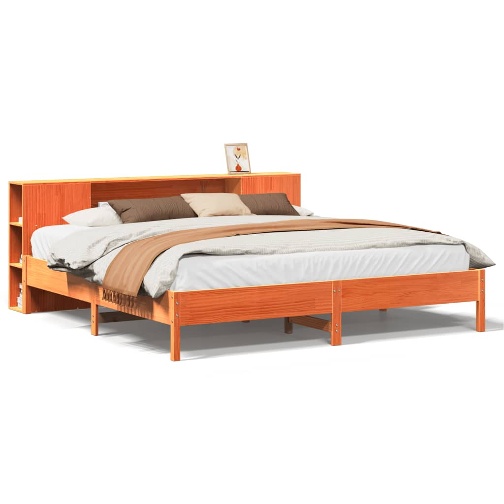 vidaXL Letto Libreria senza Materasso Marrone Cera 200x200 cm in Pino