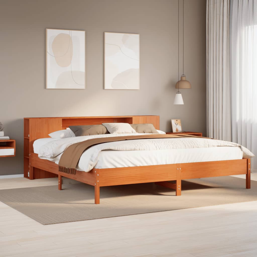 vidaXL Letto Libreria senza Materasso Marrone Cera 200x200 cm in Pino