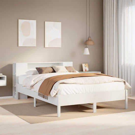 Letto Libreria senza Materasso-Struttura Letto con contenitore Bianco 160x200 cm Legno di Pino 355059