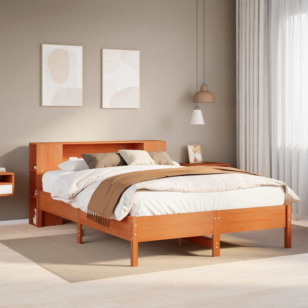 Letto Libreria senza Materasso Marrone Cera 140x190 cm in Pino 3322839