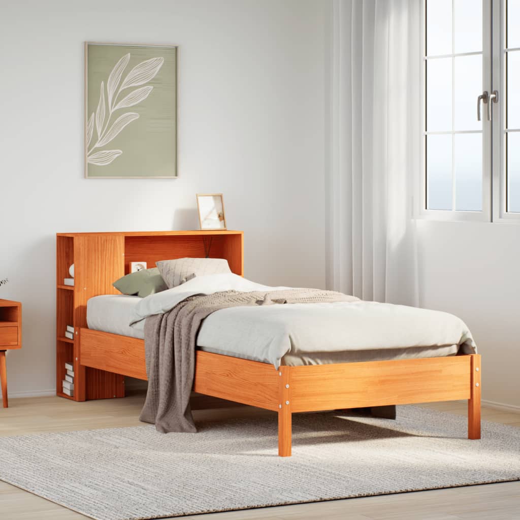 vidaXL Letto Libreria senza Materasso Marrone Cera 100x200 cm in Pino