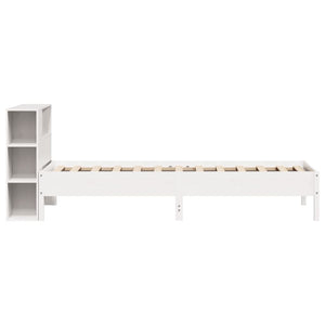 Letto Libreria senza Materasso-Struttura Letto con contenitore Bianco 90x190 cm Massello Pino 907263
