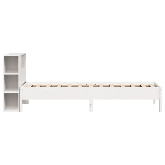 Letto Libreria senza Materasso-Struttura Letto con contenitore Bianco 90x190 cm Massello Pino 907263