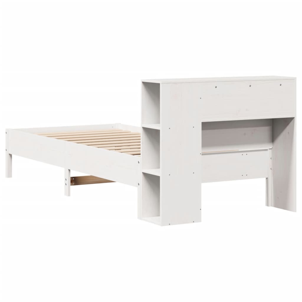 Letto Libreria senza Materasso-Struttura Letto con contenitore Bianco 90x190 cm Massello Pino 907263