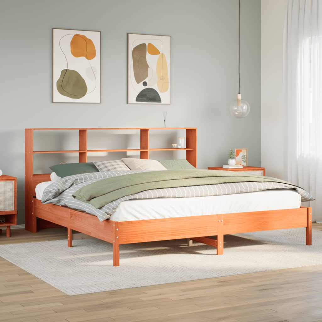 vidaXL Letto Libreria senza Materasso Marrone Cera 180x200 cm in Pino