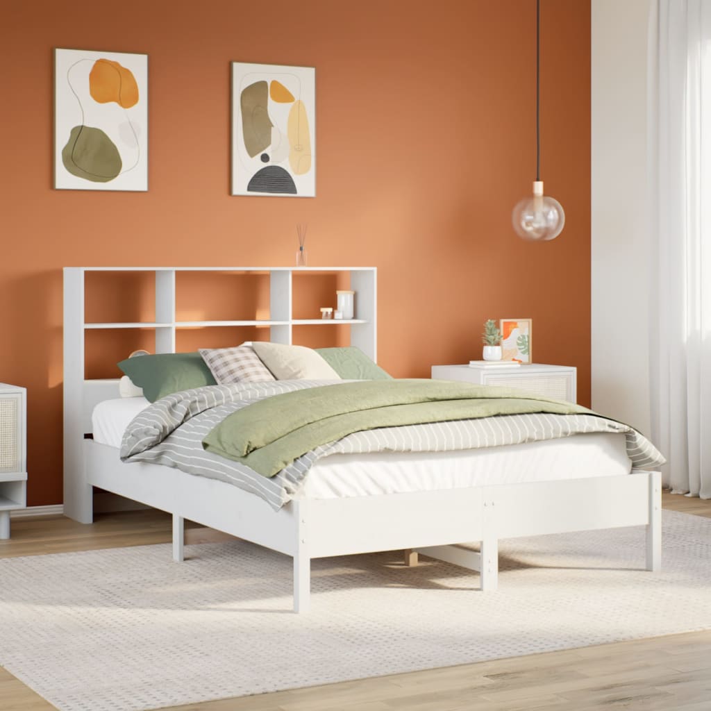 Letto Libreria senza Materasso-Struttura Letto con contenitore Bianco 160x200 cm Legno di Pino 496451