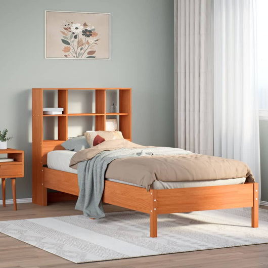 Letto Libreria senza Materasso-Struttura Letto con contenitore Marrone Cera 75x190 cm in Pino 223259
