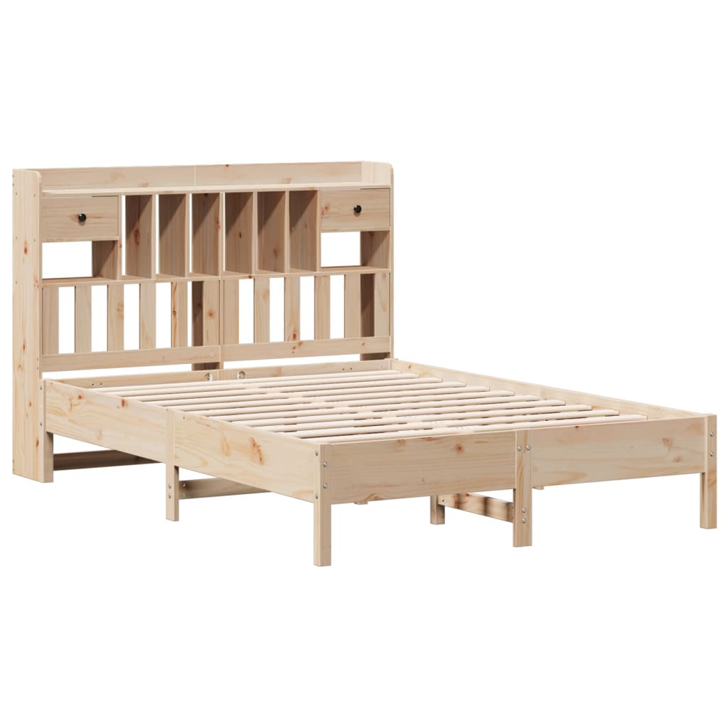 Letto Libreria senza Materasso-Struttura Letto con contenitore 140x200 cm in Legno di Pino 123396