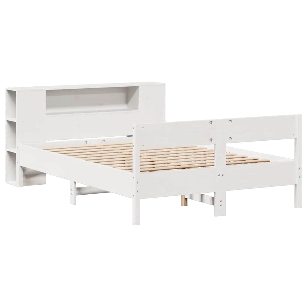 Letto Libreria senza Materasso-Struttura Letto con contenitore Bianco 160x200 cm Legno di Pino 114092