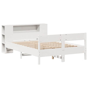 Letto Libreria senza Materasso-Struttura Letto con contenitore Bianco 160x200 cm Legno di Pino 114092