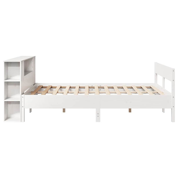 Letto Libreria senza Materasso-Struttura Letto con contenitore Bianco 160x200 cm Legno di Pino 114092