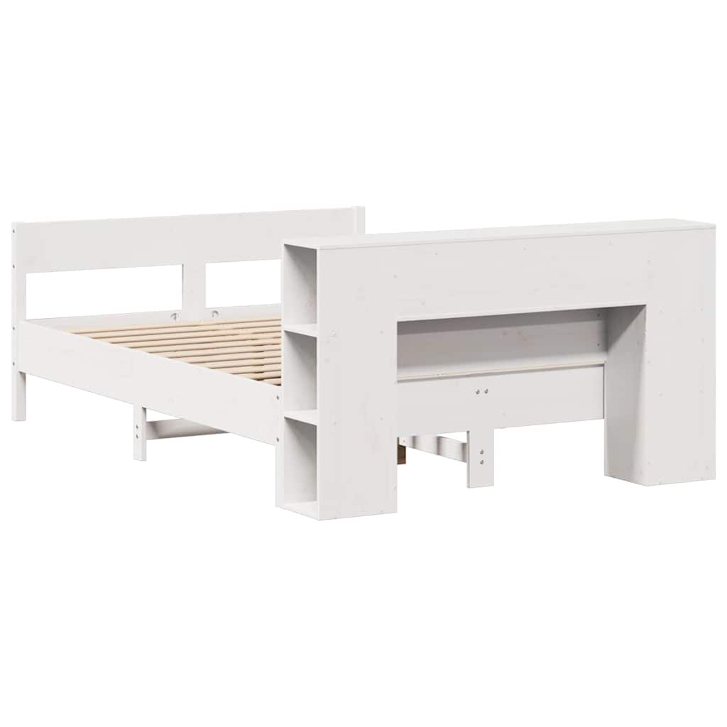 Letto Libreria senza Materasso-Struttura Letto con contenitore Bianco 160x200 cm Legno di Pino 114092