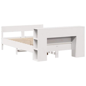 Letto Libreria senza Materasso-Struttura Letto con contenitore Bianco 160x200 cm Legno di Pino 114092