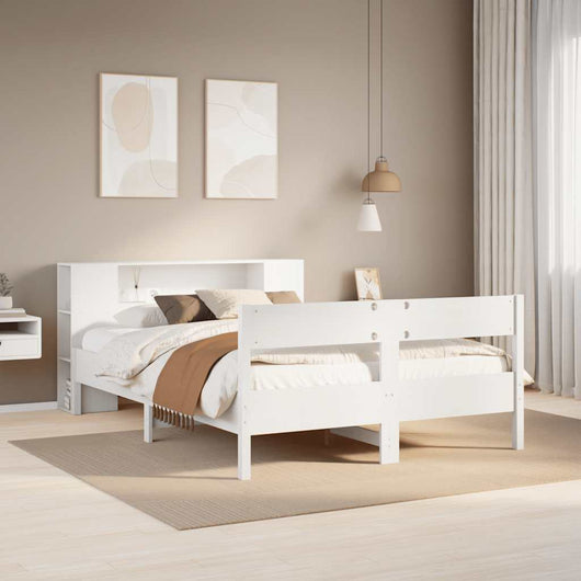 Letto Libreria senza Materasso-Struttura Letto con contenitore Bianco 160x200 cm Legno di Pino 114092