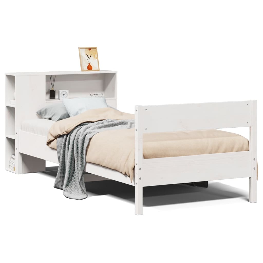 Letto Libreria senza Materasso Bianco 90x190 cm Massello Pino 3322970