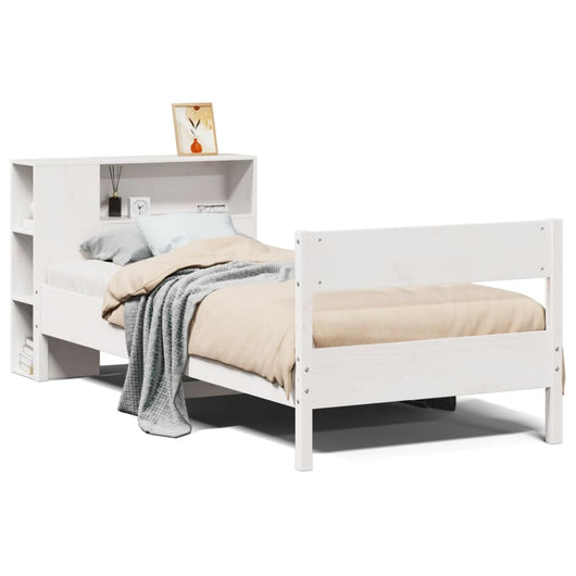 Letto Libreria senza Materasso-Struttura Letto con contenitore Bianco 90x190 cm Massello Pino 102310