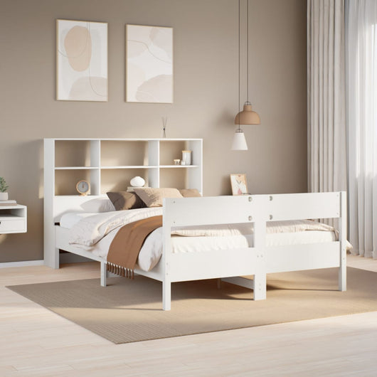 Letto Libreria senza Materasso-Struttura Letto con contenitore Bianco 160x200 cm Legno di Pino 171766