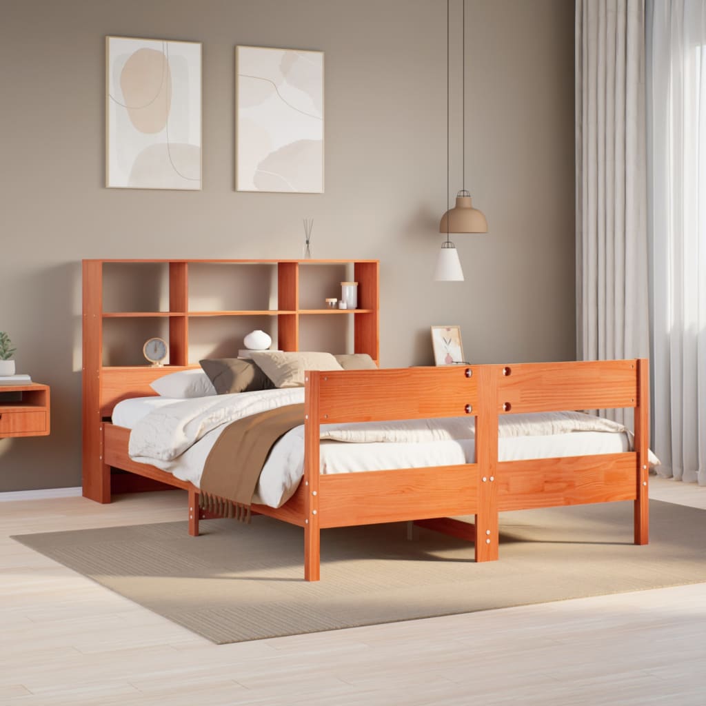 vidaXL Letto Libreria senza Materasso Marrone Cera 135x190 cm in Pino