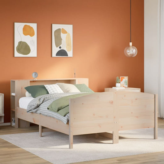 Letto Libreria senza Materasso-Struttura Letto con contenitore 140x190 cm in Legno di Pino 528009