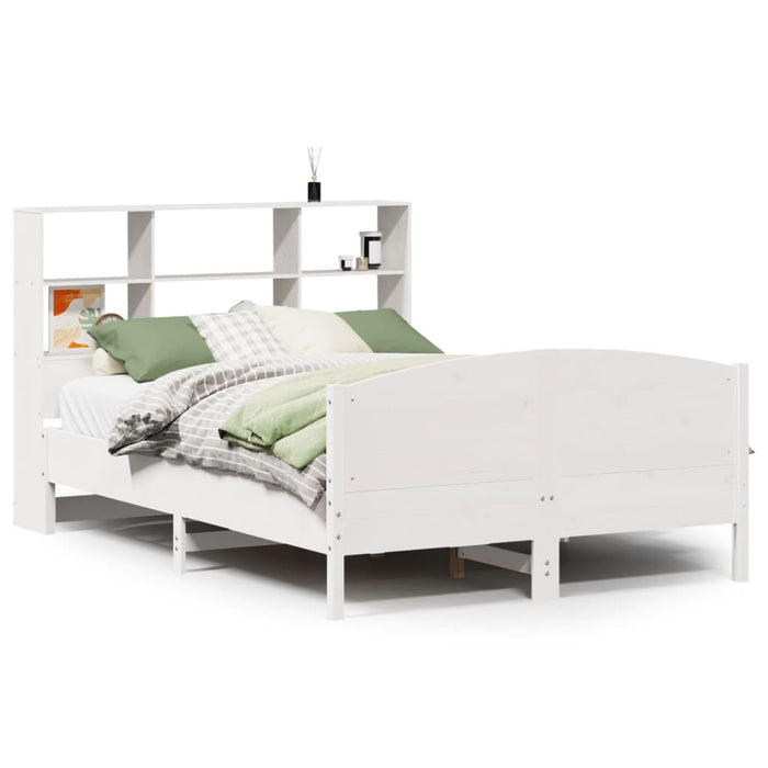Letto Libreria senza Materasso-Struttura Letto con contenitore Bianco 160x200 cm Legno di Pino 676120