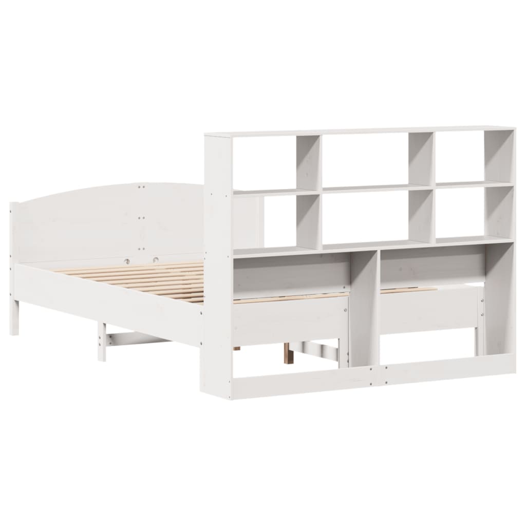 Letto Libreria senza Materasso-Struttura Letto con contenitore Bianco 160x200 cm Legno di Pino 676120