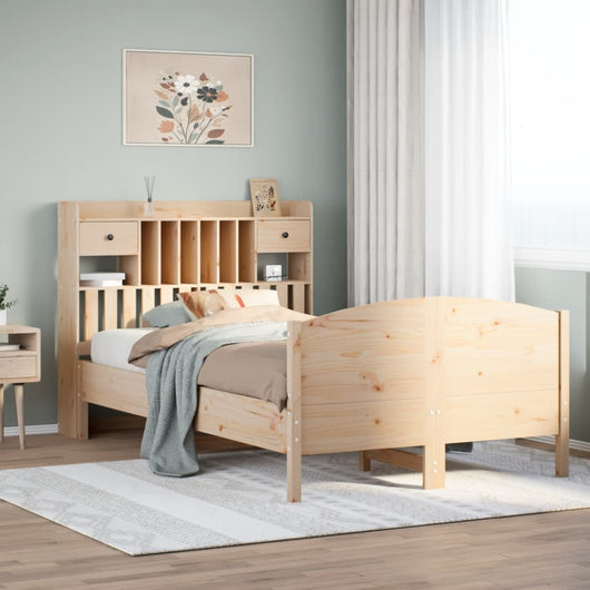 Letto Libreria senza Materasso-Struttura Letto con contenitore 135x190 cm in Legno di Pino 798082