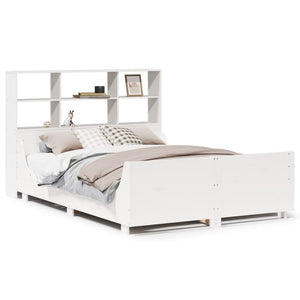 Letto Libreria senza Materasso-Struttura Letto con contenitore Bianco 120x190 cm Legno Massello 711834