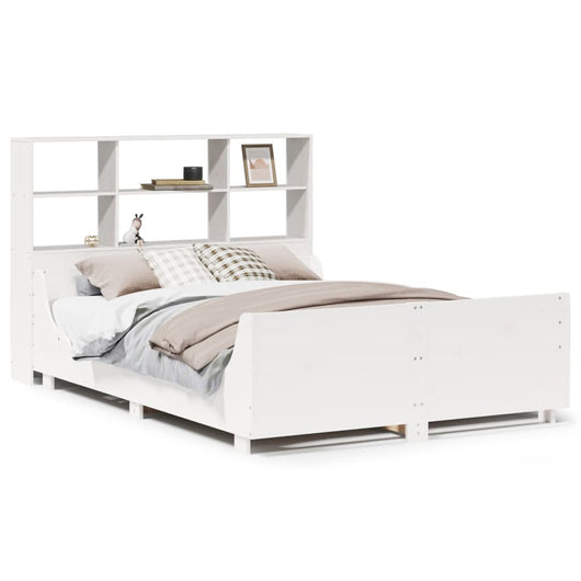 Letto Libreria senza Materasso-Struttura Letto con contenitore Bianco 120x190 cm Legno Massello 711834