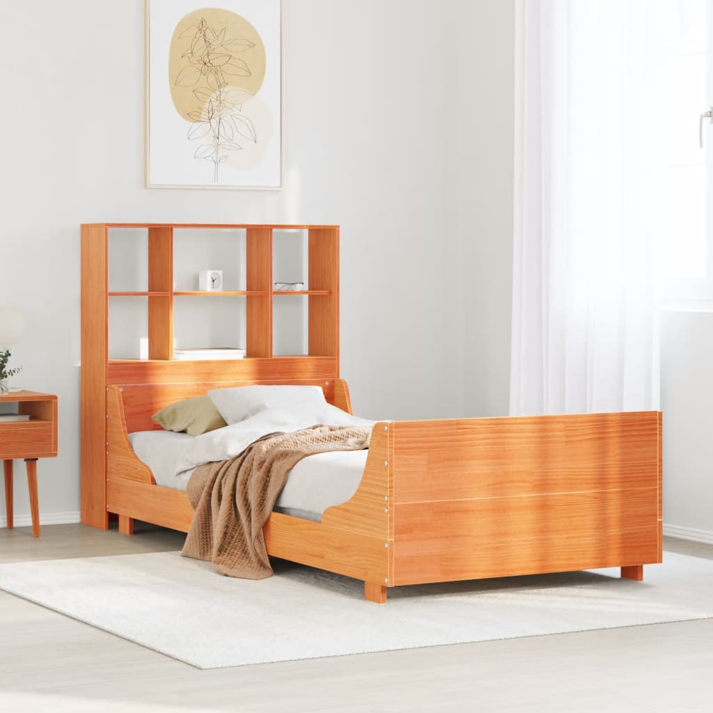 vidaXL Letto Libreria senza Materasso Marrone Cera 75x190 cm Legno