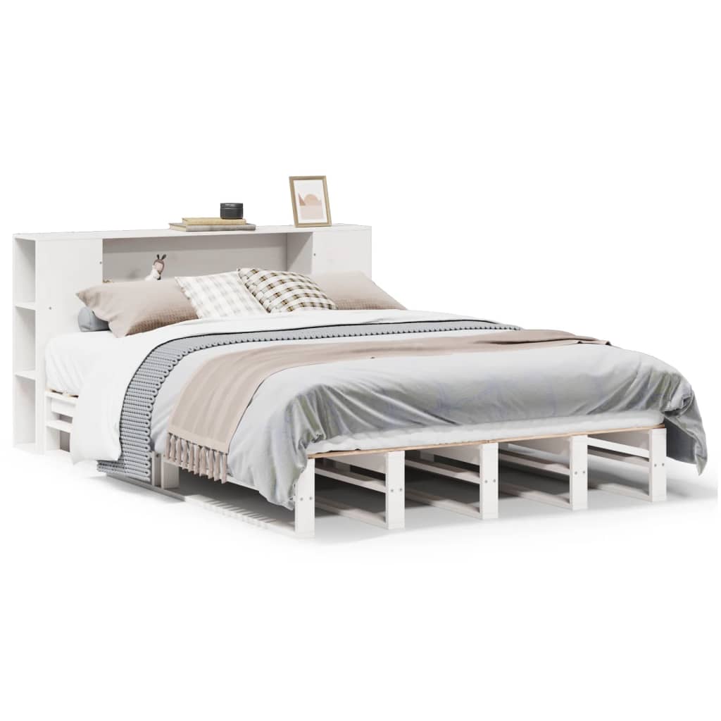 Letto Libreria senza Materasso-Struttura Letto con contenitore Bianco 120x190 cm Legno Massello 837790
