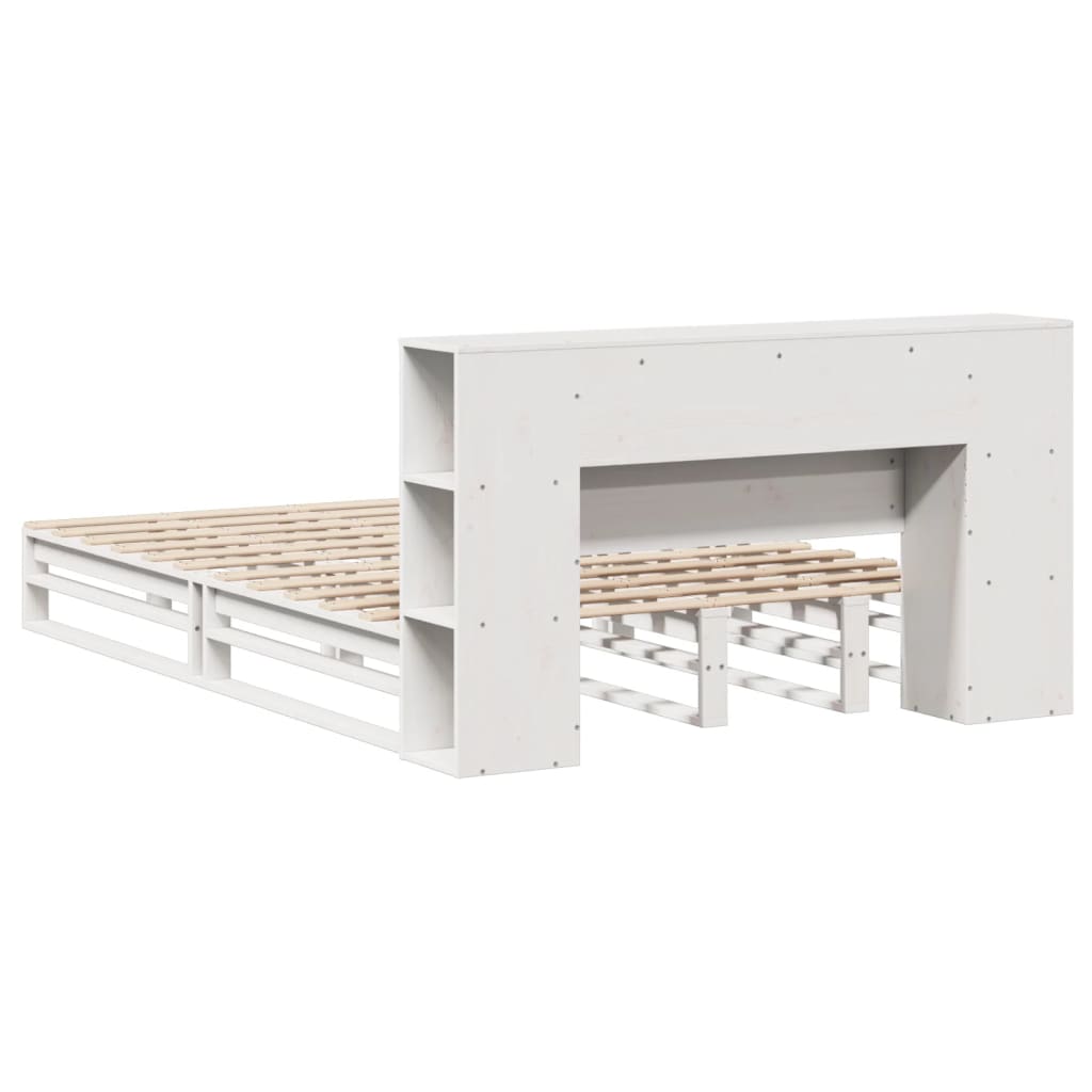 Letto Libreria senza Materasso-Struttura Letto con contenitore Bianco 120x190 cm Legno Massello 837790