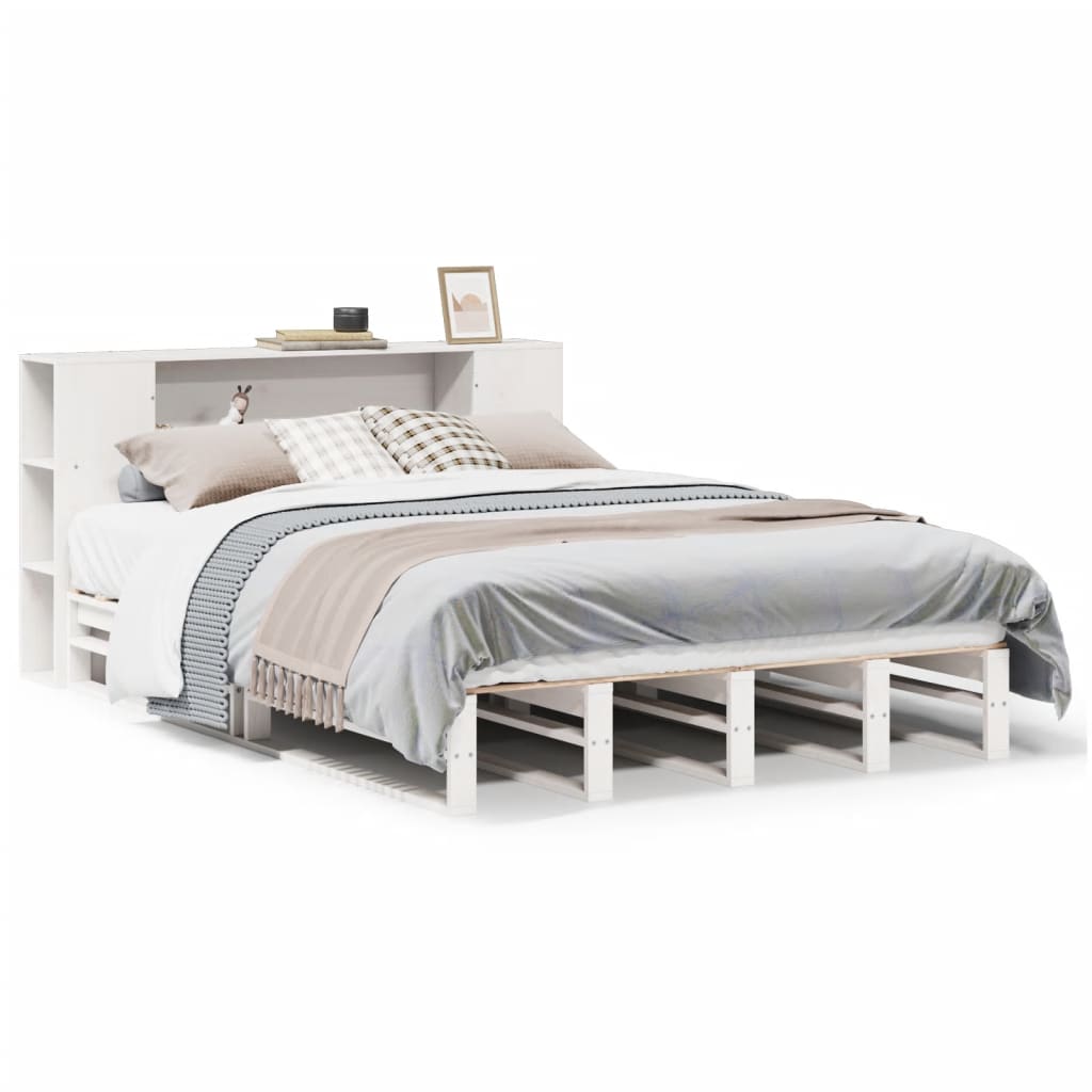 vidaXL Letto Libreria senza Materasso Bianco 135x190 cm Legno Massello