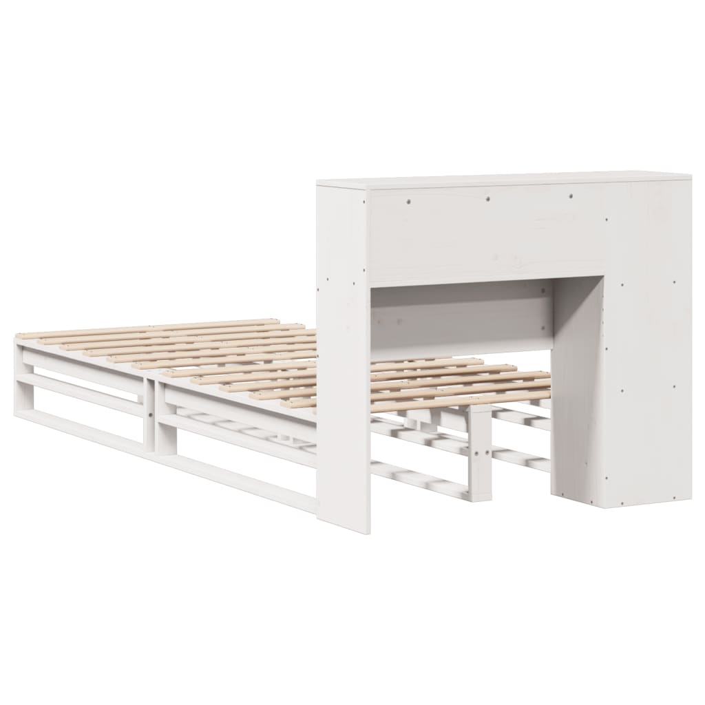 Letto Libreria senza Materasso-Struttura Letto con contenitore Bianco 90x200 cm Legno Massello