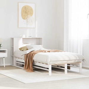 Letto Libreria senza Materasso-Struttura Letto con contenitore Bianco 90x200 cm Legno Massello